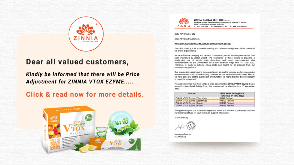 Price Increased Notification – ZINNIA VTOX EZYME